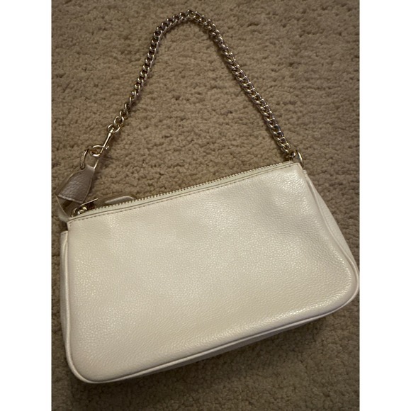 Authentic Coach Nolita 19 Chalk Refined Pebble Leather Wristlet Gold Chain